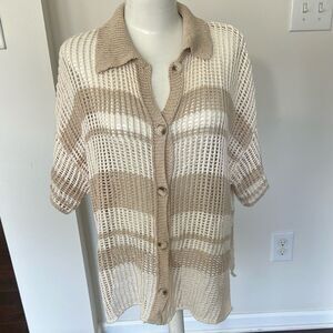 Le Lis Beige and Cream Striped Knit Button Front Sweater XS-M